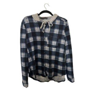 Polly & Esther Blue Flannel Hooded Button Down